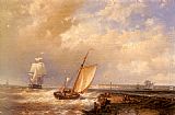 Abraham Hulk Snr Famous Paintings - A Dutch Pink Heading Out To Sea, With Shipping Beyond
